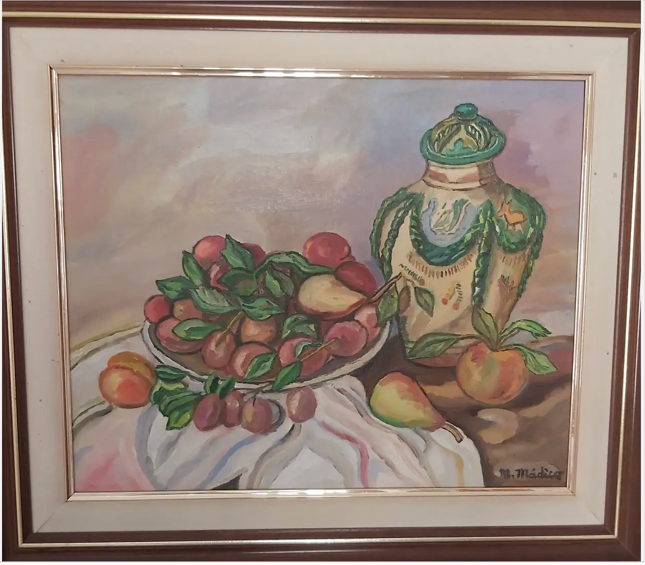 Bodegón con Frutas y Ceramica