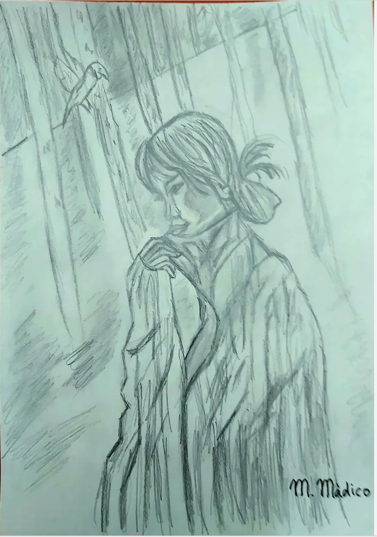 Chica con Jersey de Cuello Alto en lamina dibujo