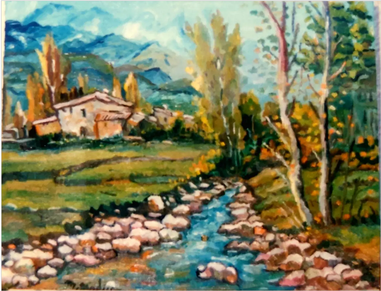 Paisaje Asturiano con Aldea y Arroyo