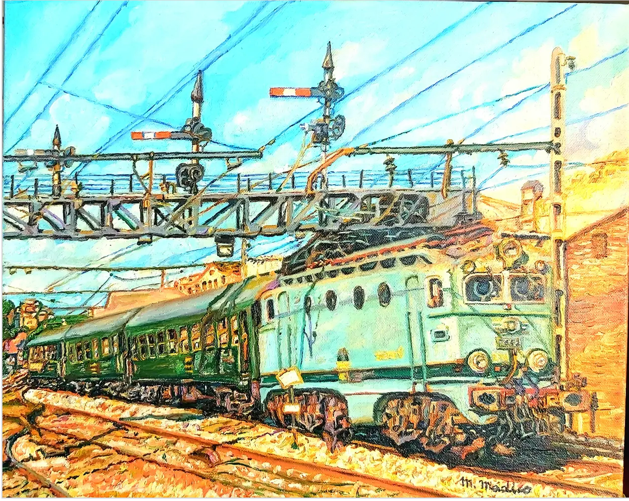 Paisaje Ferroviario Alsthom Renfe 276 pasando por Barcelona por la Calle Gas&oacute;metro (Agosto 1985),en las inmediaciones de Poblenou (Barcelona Actual Villa Ol&iacute;mpica).