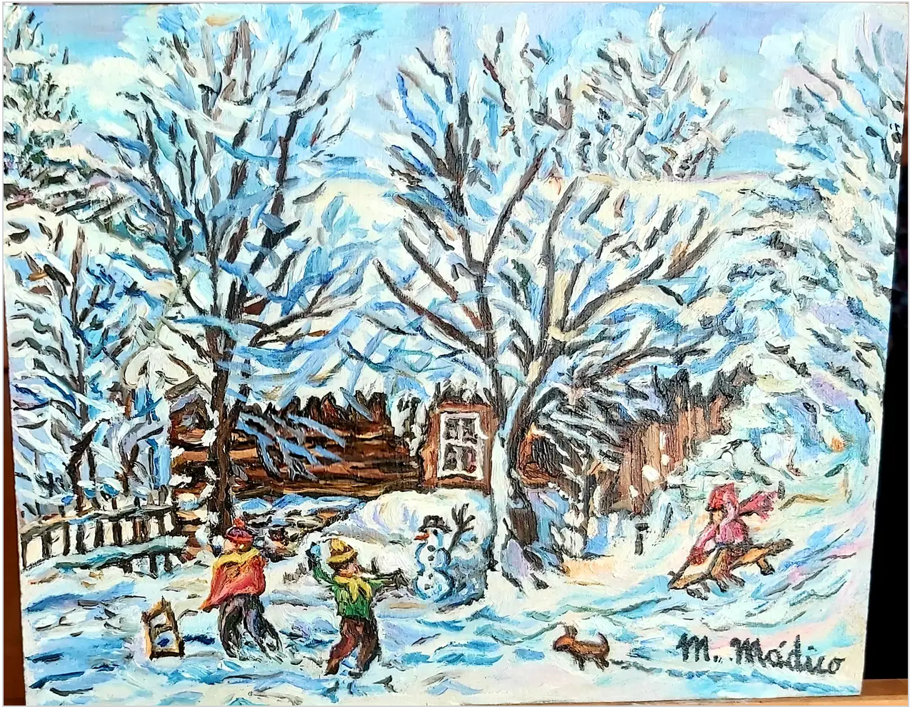 Paisaje nevado.Niños jugando en la nieve (Fiordos Noruegos)