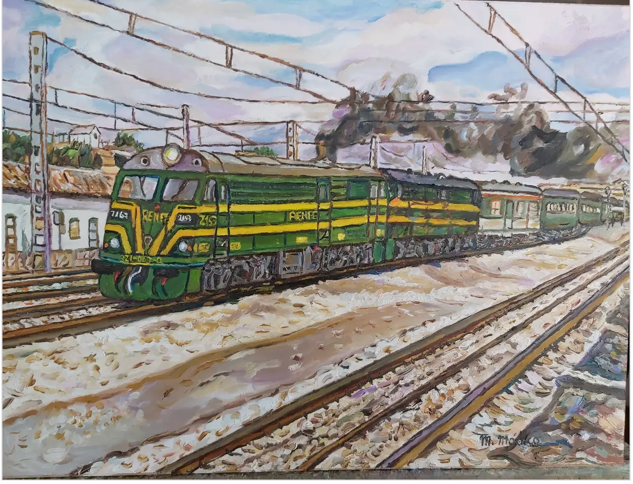 Renfe 321 en doble tracción con expreso en dirección Cordoba por la línea Madrid-Sevilla-Málaga