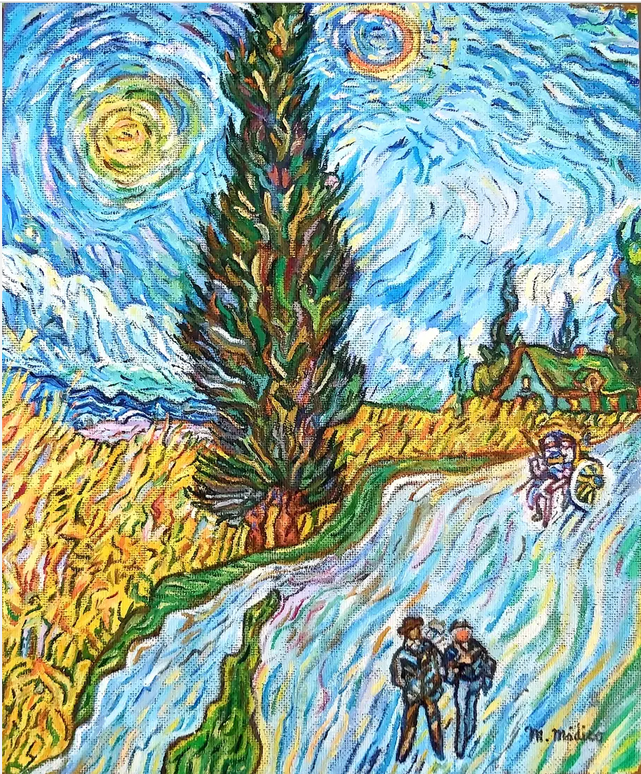Reprodución del paisaje Carretera General con ciprés de Van Gogh